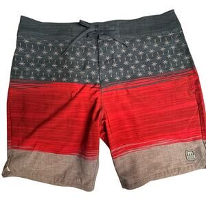Travis Mathew Patriotic Flag Inspired Swim Trunks Shorts Men 36 Red Blue Gray
